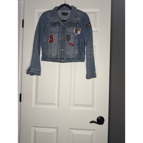 Ci Sono Jackets & Blazers - Ci Sono Distressed Denim Jean Jacket  Various Patches Button Closure Small